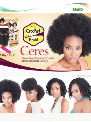 X-Pression Ceres Braid Crochet Braiding Hair Extensions African Kinky 60", Synthetic Fiber, Soft, Smooth, Supple Natural Look, 100g